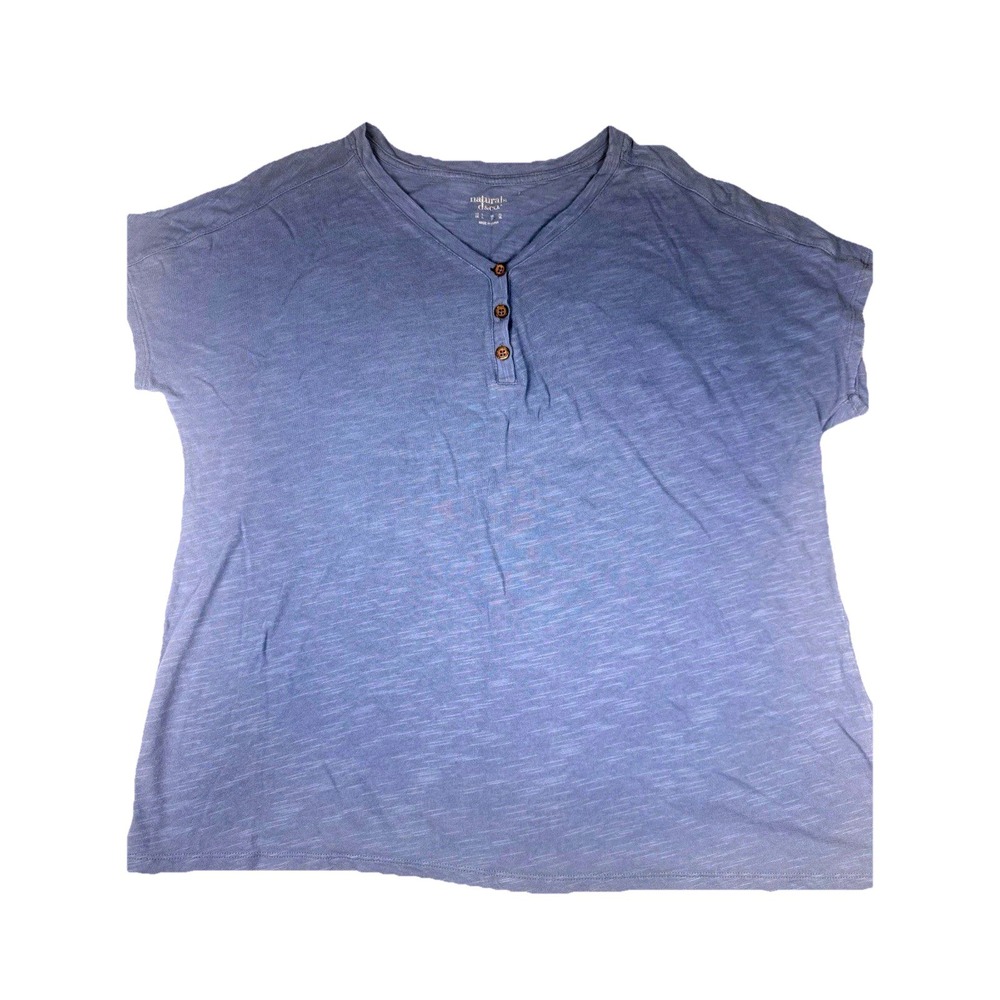 Naturals D&Co Henley Short Sleeve Top Blue Women's Size L